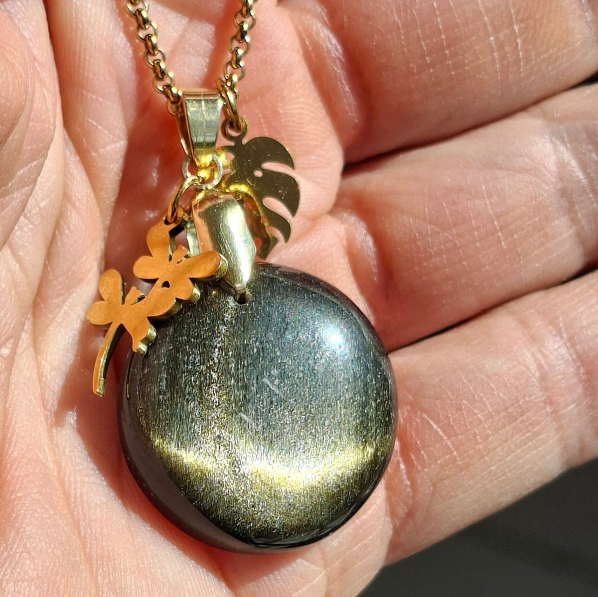 Collier en obsidienne dorée - Pièce unique - Petite Rainette