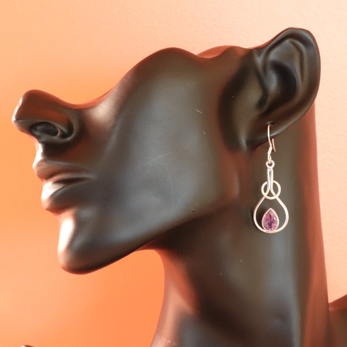 Boucles d'oreilles longues en argent et améthyste - Bijoux Cailloux Bambou