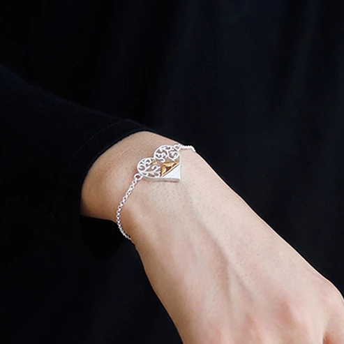 Bracelet coeur et oiseaux en argent - Bijoux Cailloux Bambou