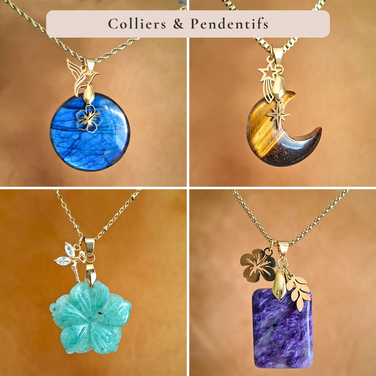 Colliers et pendentifs en pierres naturelles