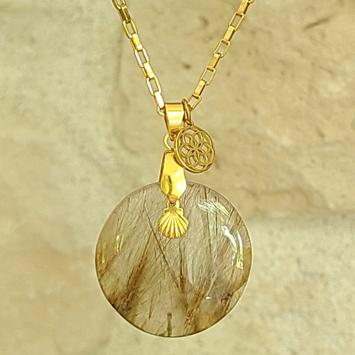 Collier en acier et quartz rutile