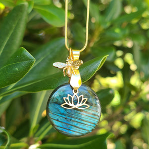 Collier Fleur de Vie Labradorite, acier inoxydable