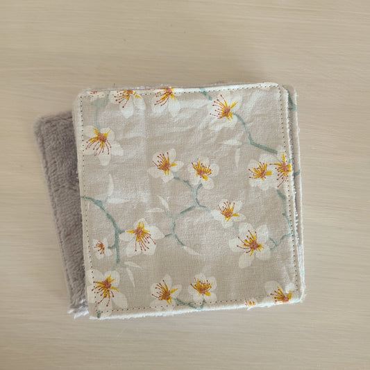 Lot de 7 lingettes démaquillantes lavables - Motifs fleurs de cerisier