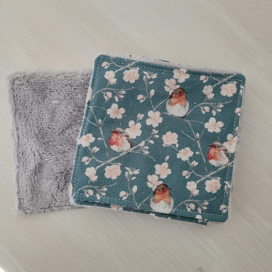 Lot de 7 lingettes démaquillantes lavables - Motifs rouge-gorge
