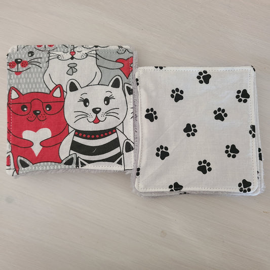 Lot de 10 lingettes démaquillantes lavables - Motifs chats