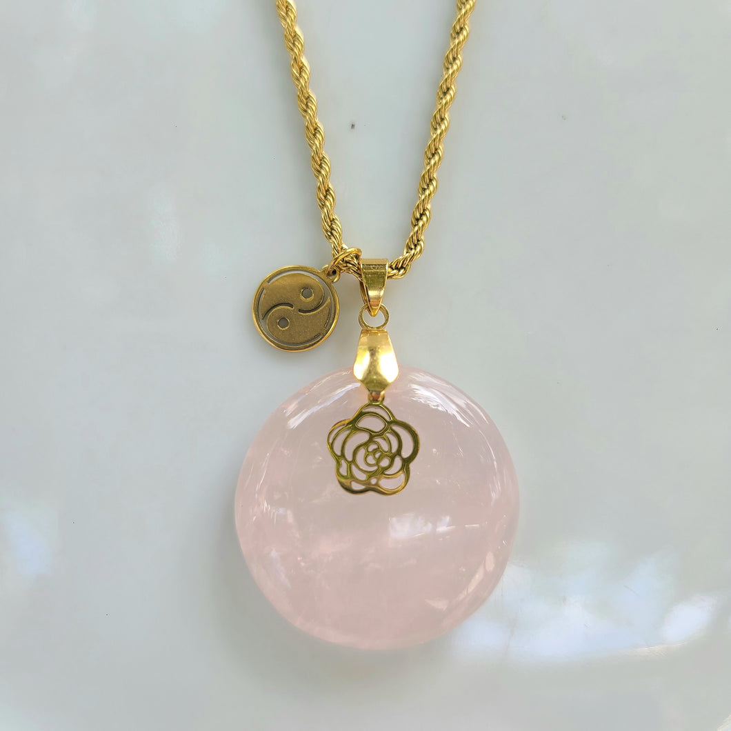 Nouveauté - Collier en acier et quartz rose