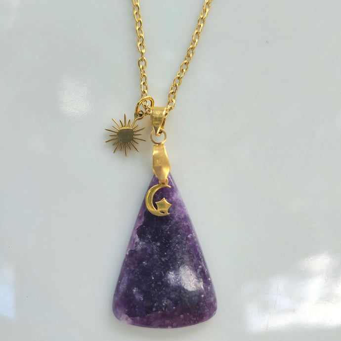 Nouveauté - Collier en acier et lépidolite