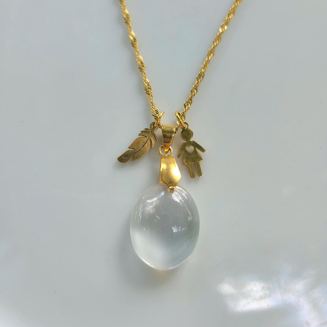 Nouveauté - Collier en acier et cristal de roche