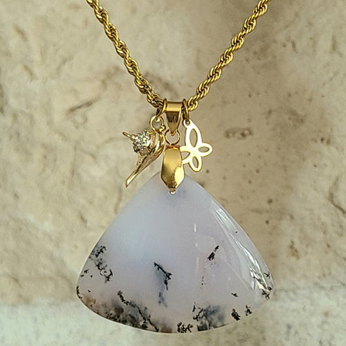 Collier en acier et opale dendrite