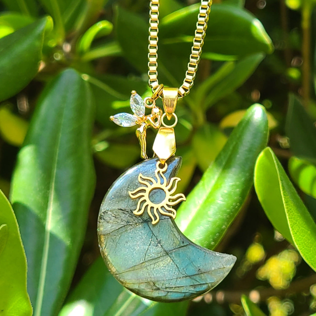 Collier lune en acier et labradorite - Petite Rainette