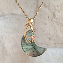 Charger l&#39;image dans la galerie, Nouveauté - Collier lune en acier et labradorite