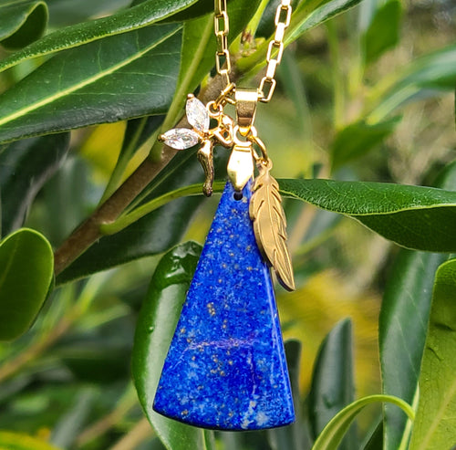 Nouveauté-Collier en acier et lapis-lazuli