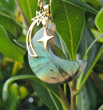 Charger l&#39;image dans la galerie, Nouveauté - Collier lune en acier et labradorite