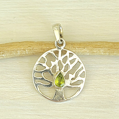 Pendentif arbre de vie en argent et péridot - Petite Rainette