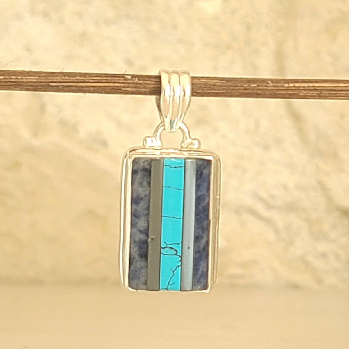 Pendentif en argent turquoise pyrite et sodalite - Petite Rainette