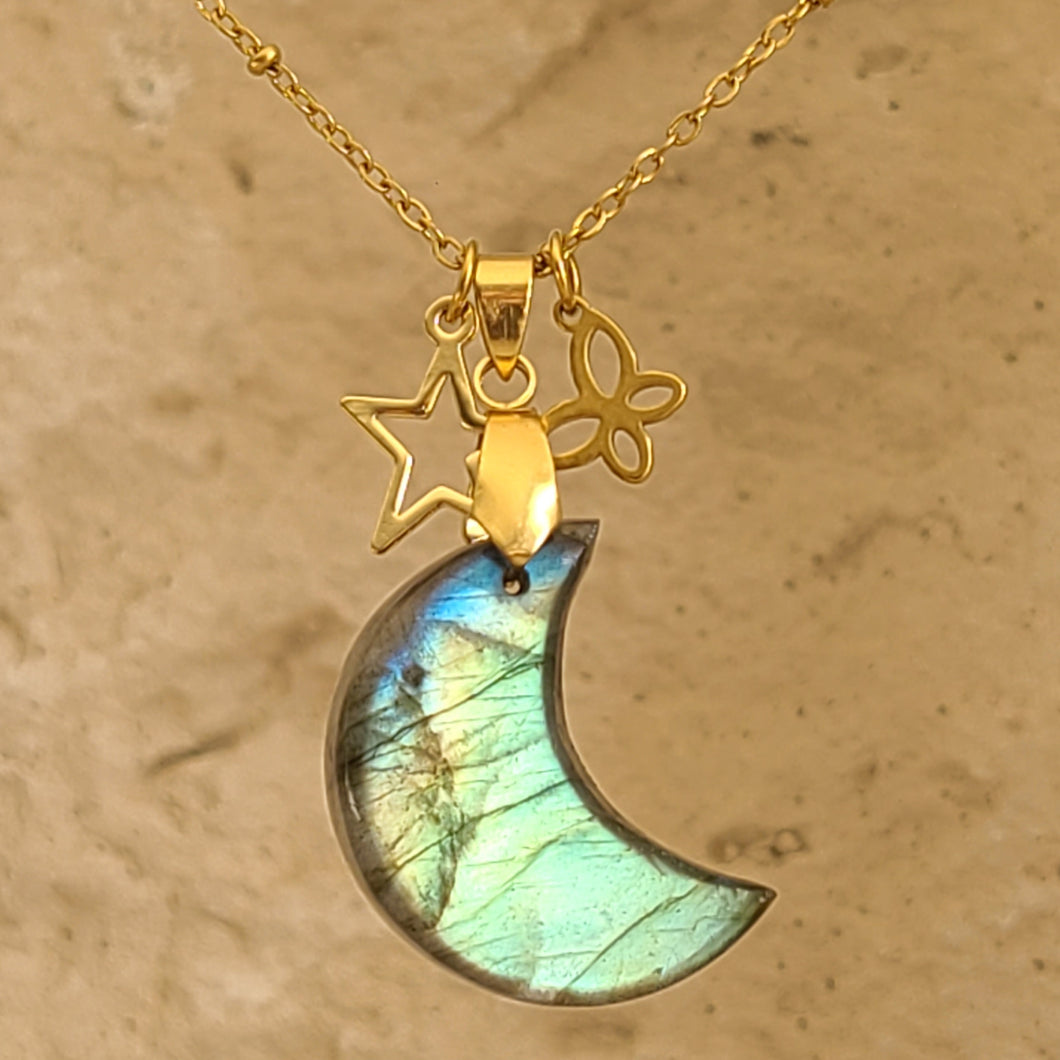 Collier lune en labradorite