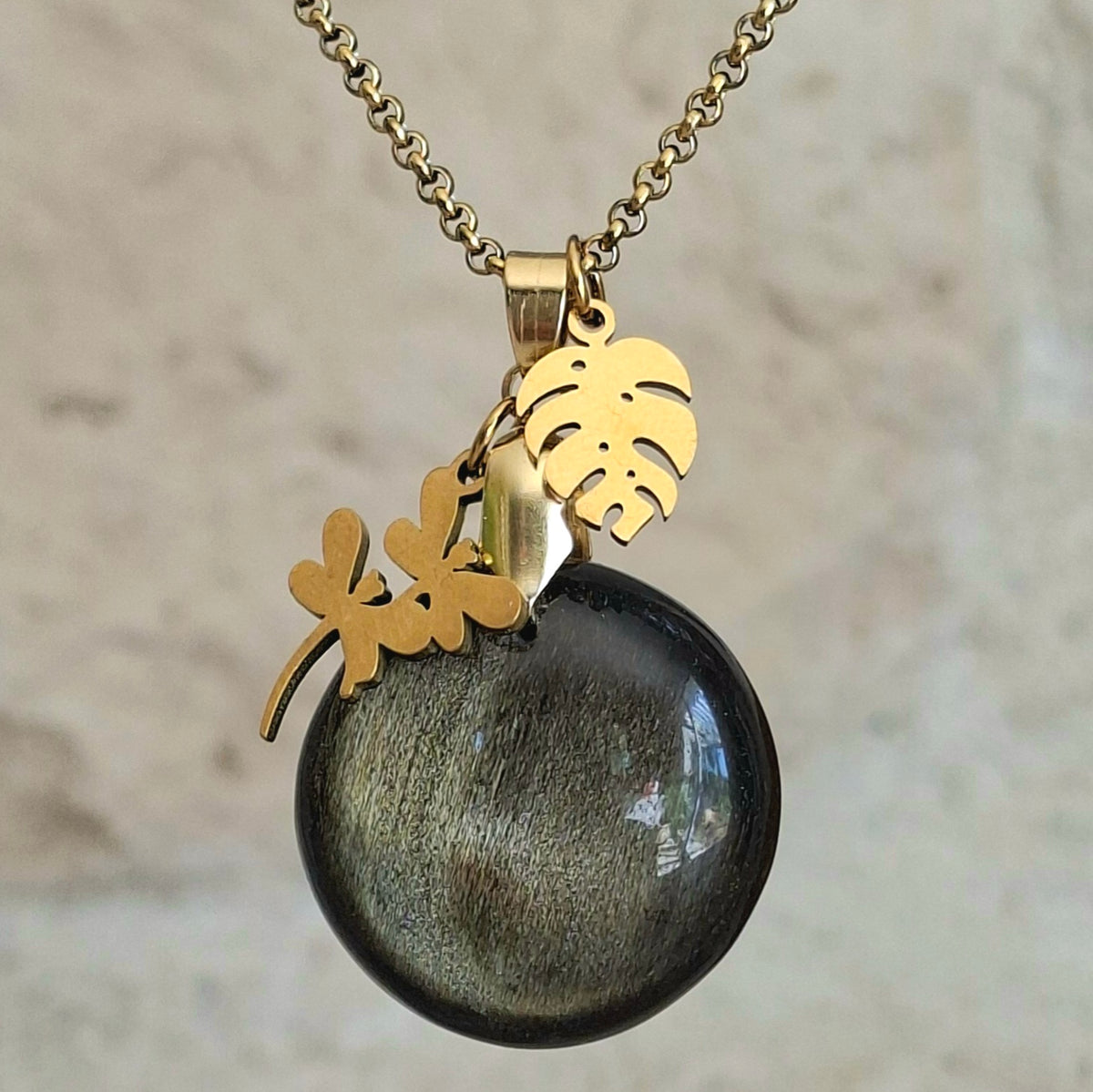 Collier en obsidienne dorée - Pièce unique - Petite Rainette