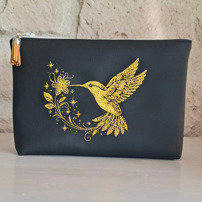 Trousse femme brodée colibri