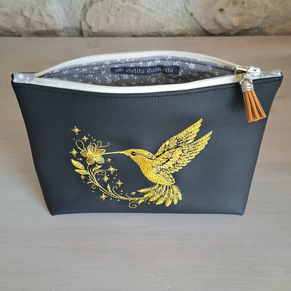Trousse femme brodée colibri