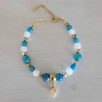 Bracelet doré en apatite et pierre de lune  Petite Rainette
