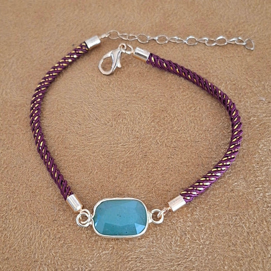 Bracelet cordon bordeaux et doré avec aventurine naturelle facettée
