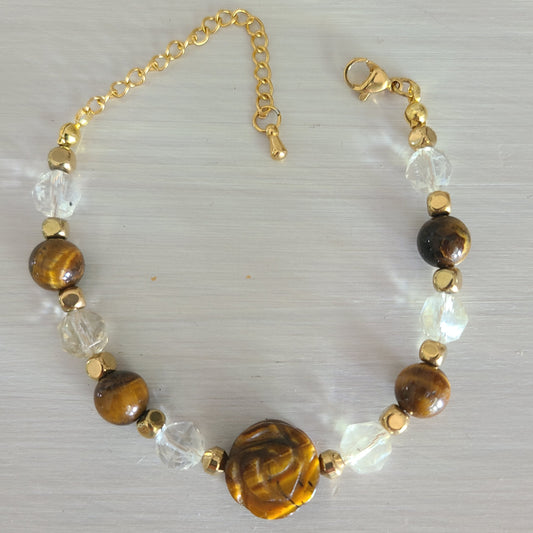 Bracelet acier en oeil de tigre et citrine - petite Rainette