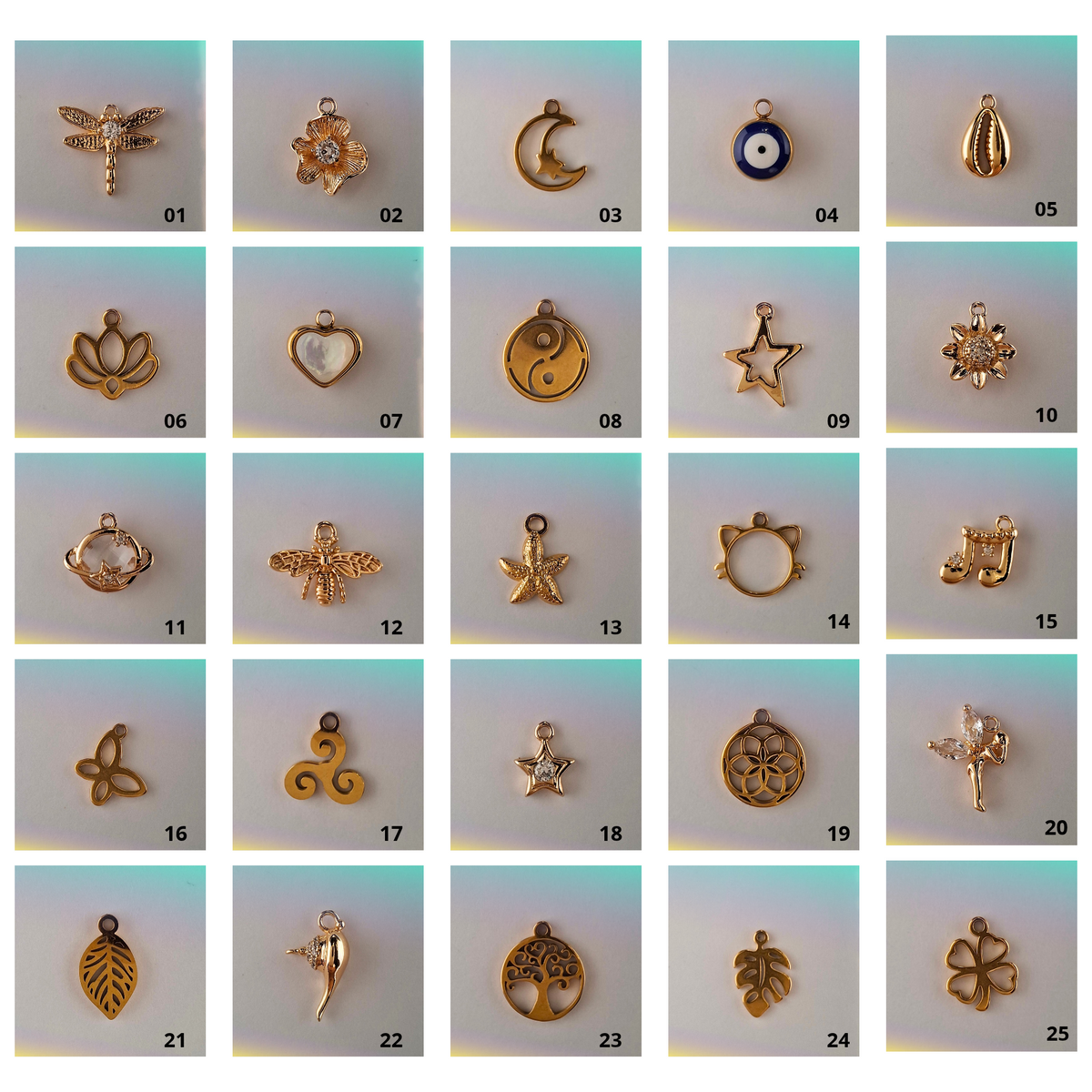 Choix de breloques numérotées 01 à 25 pour composer un bracelet personnalisé