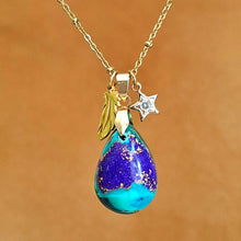 Charger l'image dans la galerie, Collier azurite goutte bleu vert pierre naturelle acier inoxydable dore plume etoile zirconium