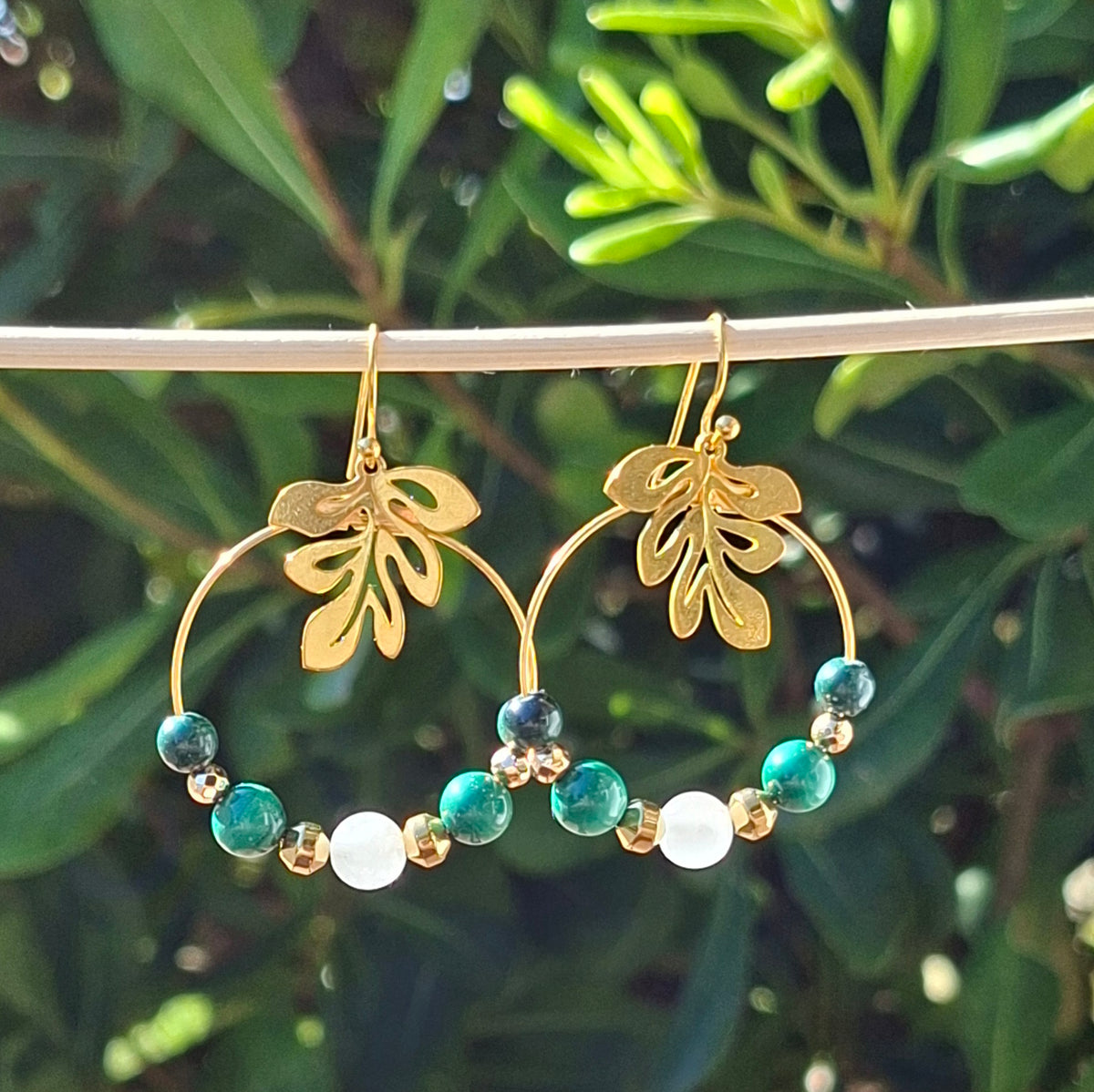 Boucles créoles en malachite & quartz laiteux