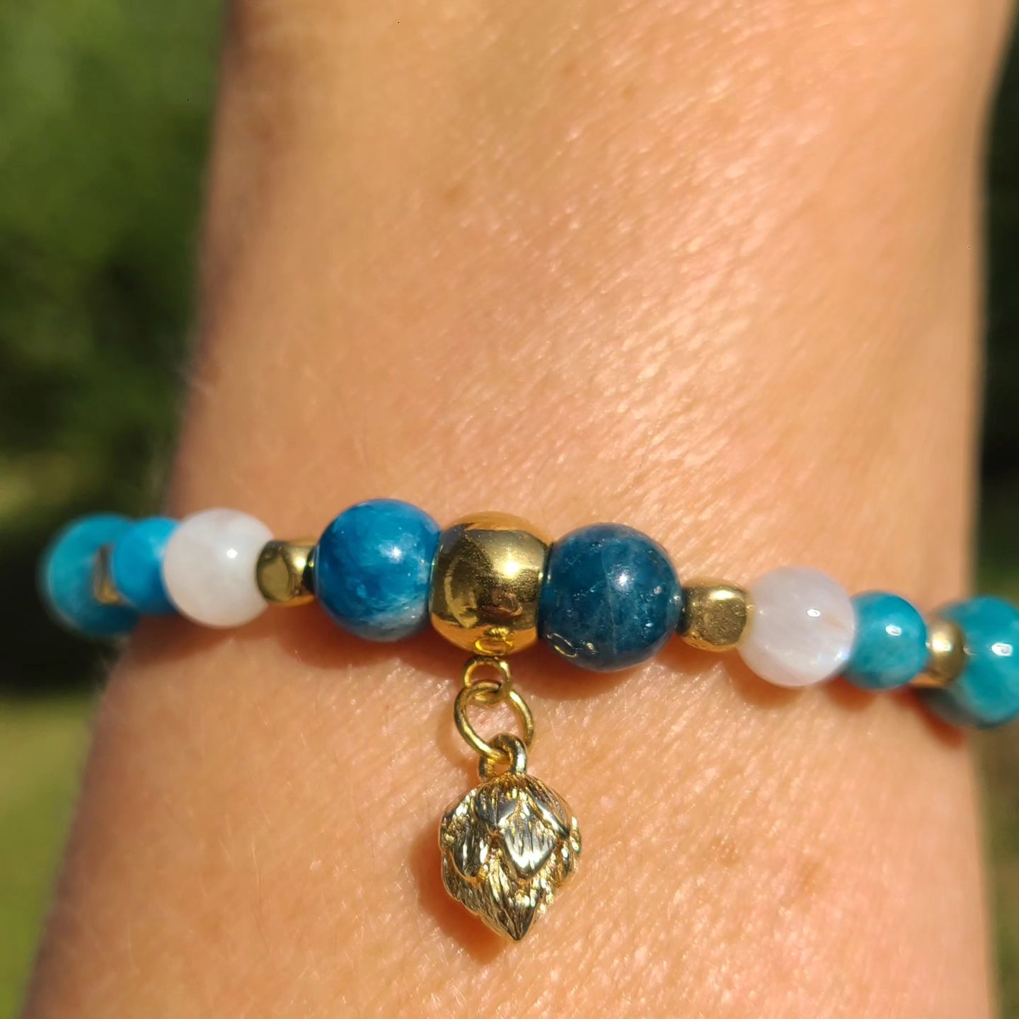Bracelet en apatite et pierre de lune - Pièce unique - Petite Rainette