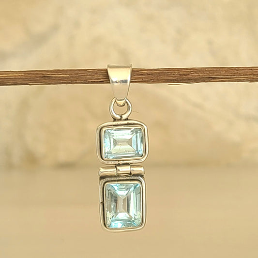 Pendentif en argent et topaze bleue taillée - Petite Rainette