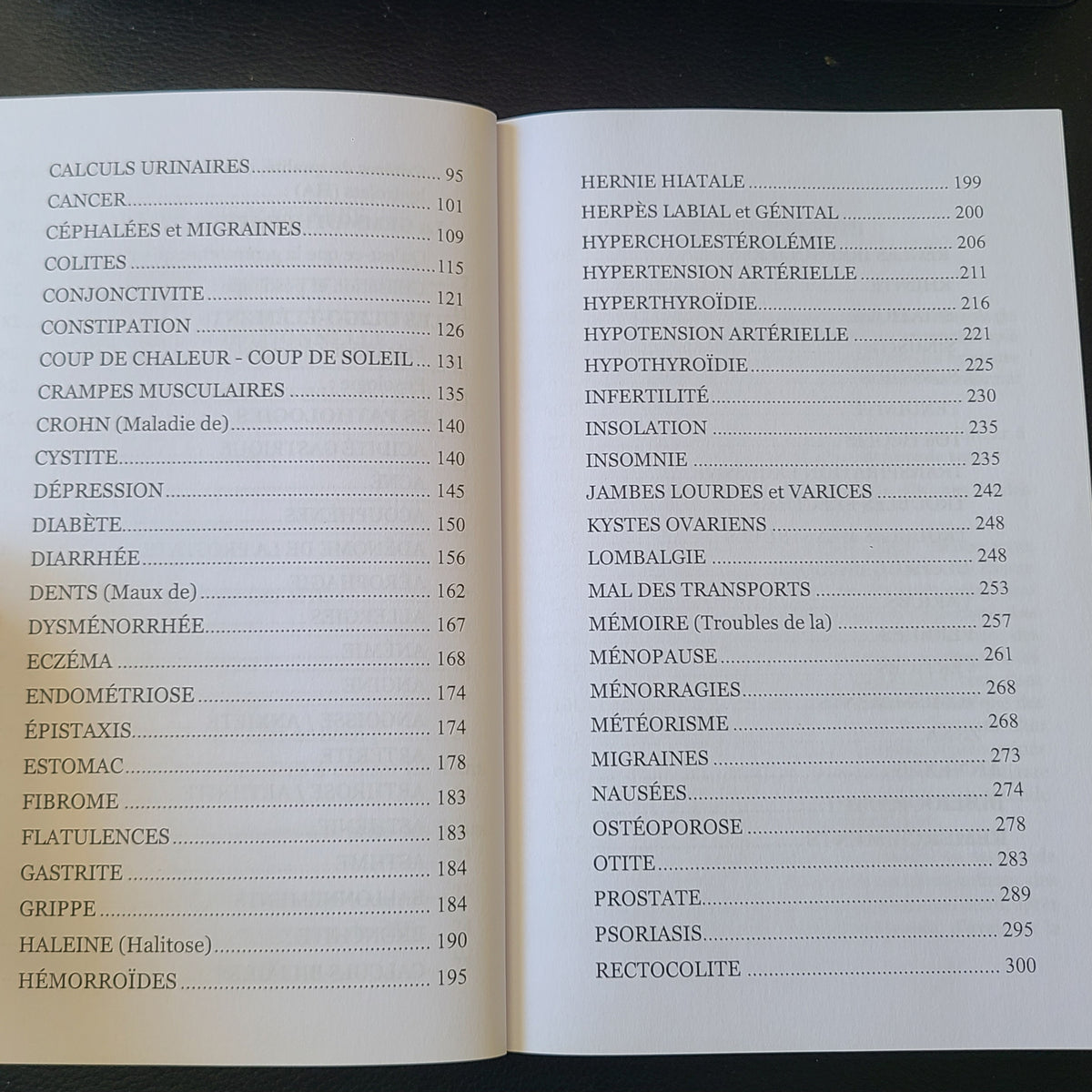 Table des matières de Mon manuel de santé au naturel de calculs urinaires à rectocolite