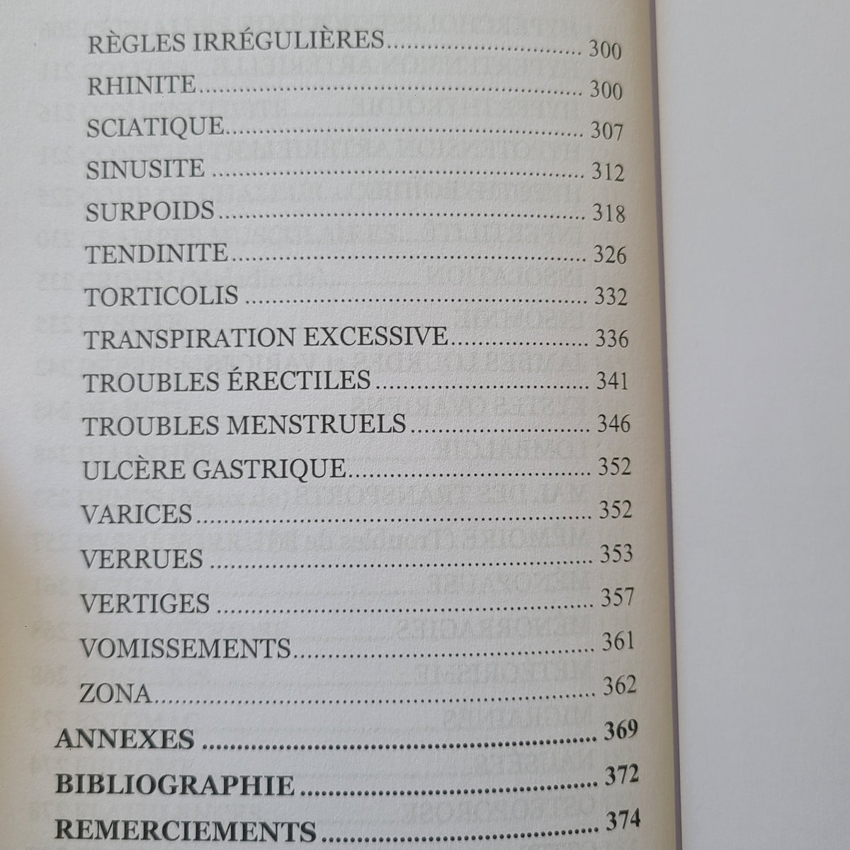 Table des matières de Mon manuel de santé au naturel de règles irrégulières à remerciements