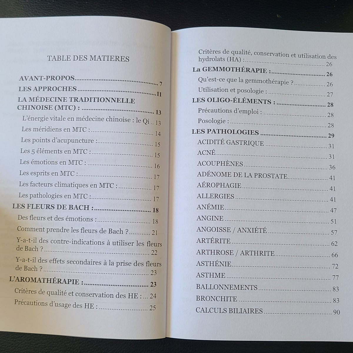 Table de matiere de Mon manuel de santé au naturel de l'avant propos à calculs biliaires