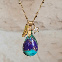 Charger l'image dans la galerie, Collier azurite goutte bleu vert pierre naturelle acier inoxydable dore plume etoile zirconium