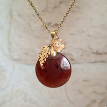 Charger l'image dans la galerie, Collier grenat hessonite rond pierre naturelle acier inoxydable doré feuille fleur zirconium