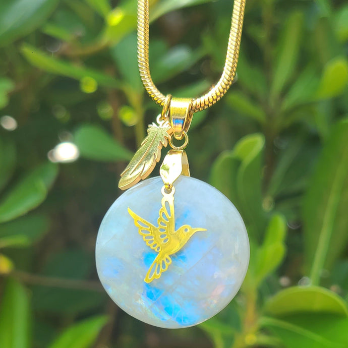 Nouveauté - Collier en acier et pierre de lune