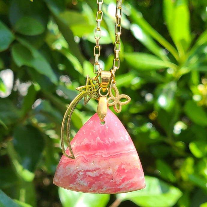 Nouveauté - Collier en acier et rhodochrosite