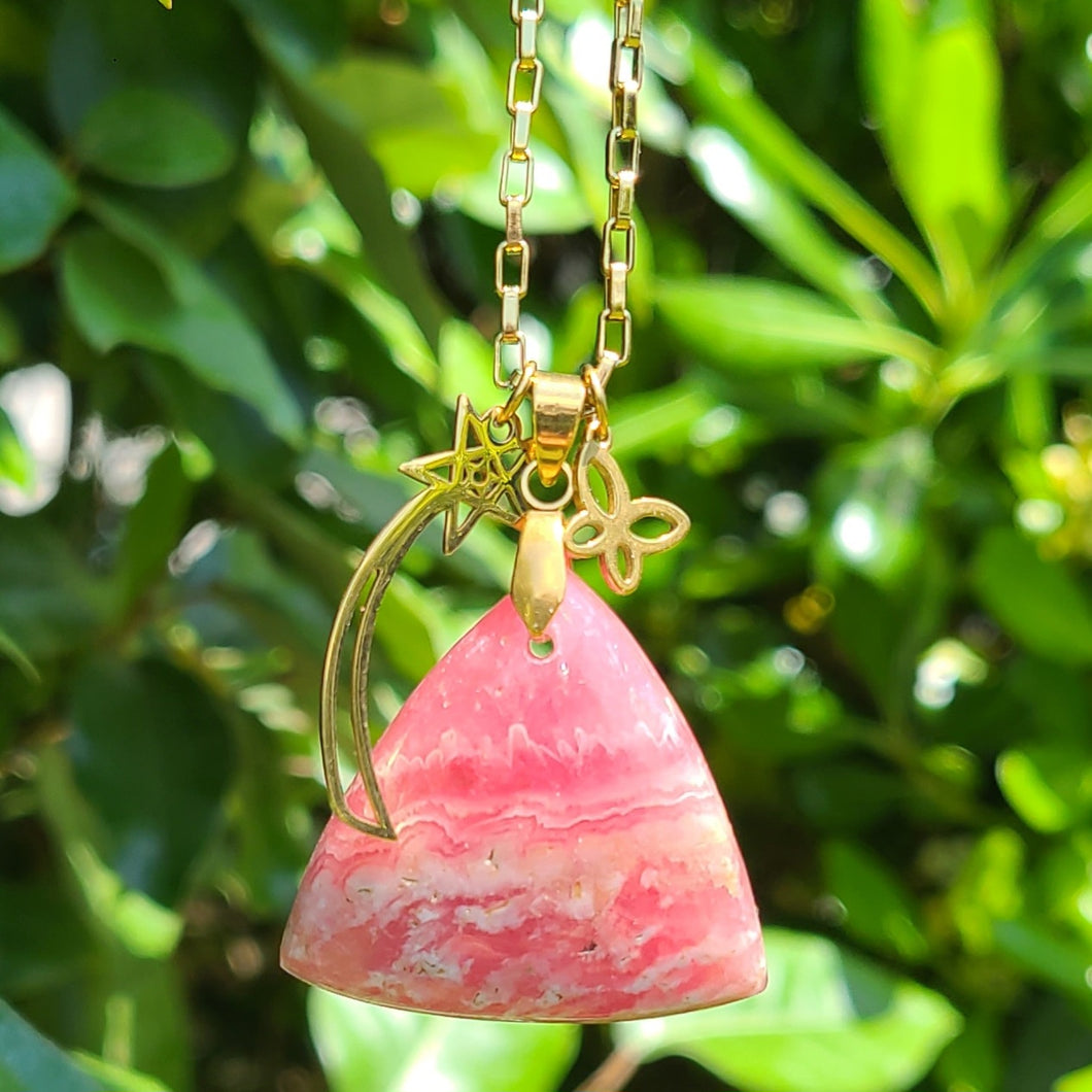 Nouveauté - Collier en acier et rhodochrosite