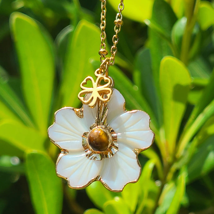 Collier en acier nacre et œil de tigre