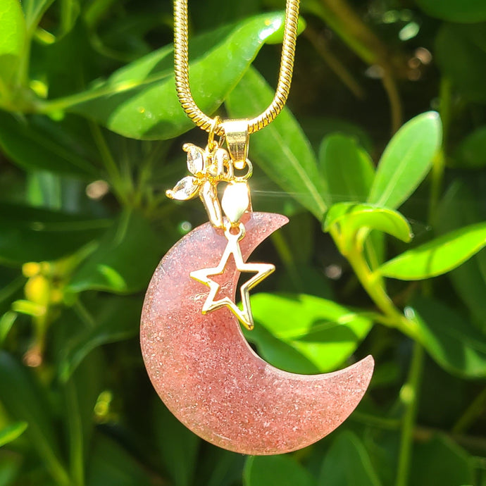 Collier en acier et quartz cerise