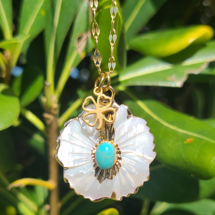 Nouveauté - Collier en acier nacre et turquoise