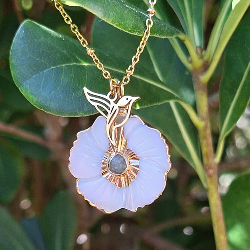Nouveauté  - Collier fleur en nacre et aventurine