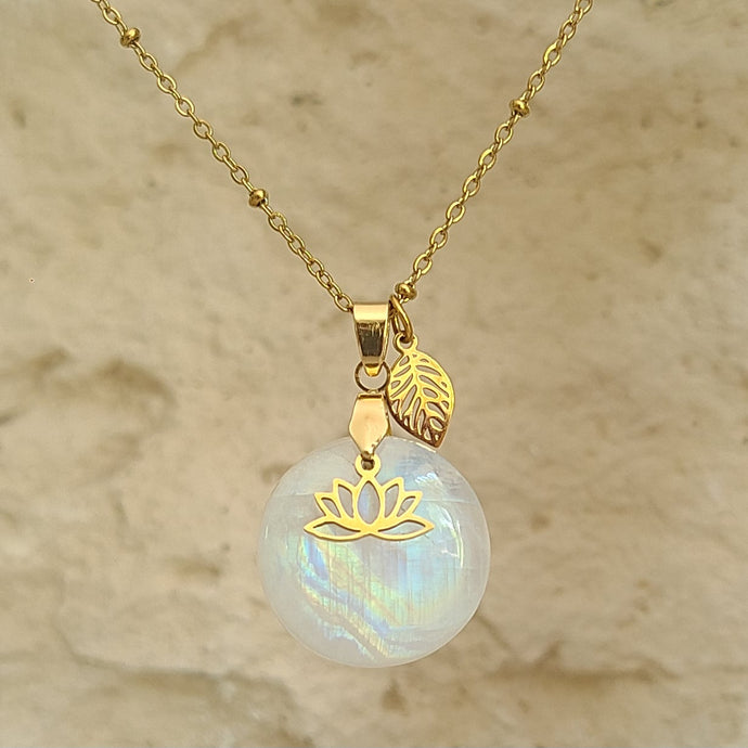 Nouveauté - Collier en acier et pierre de lune