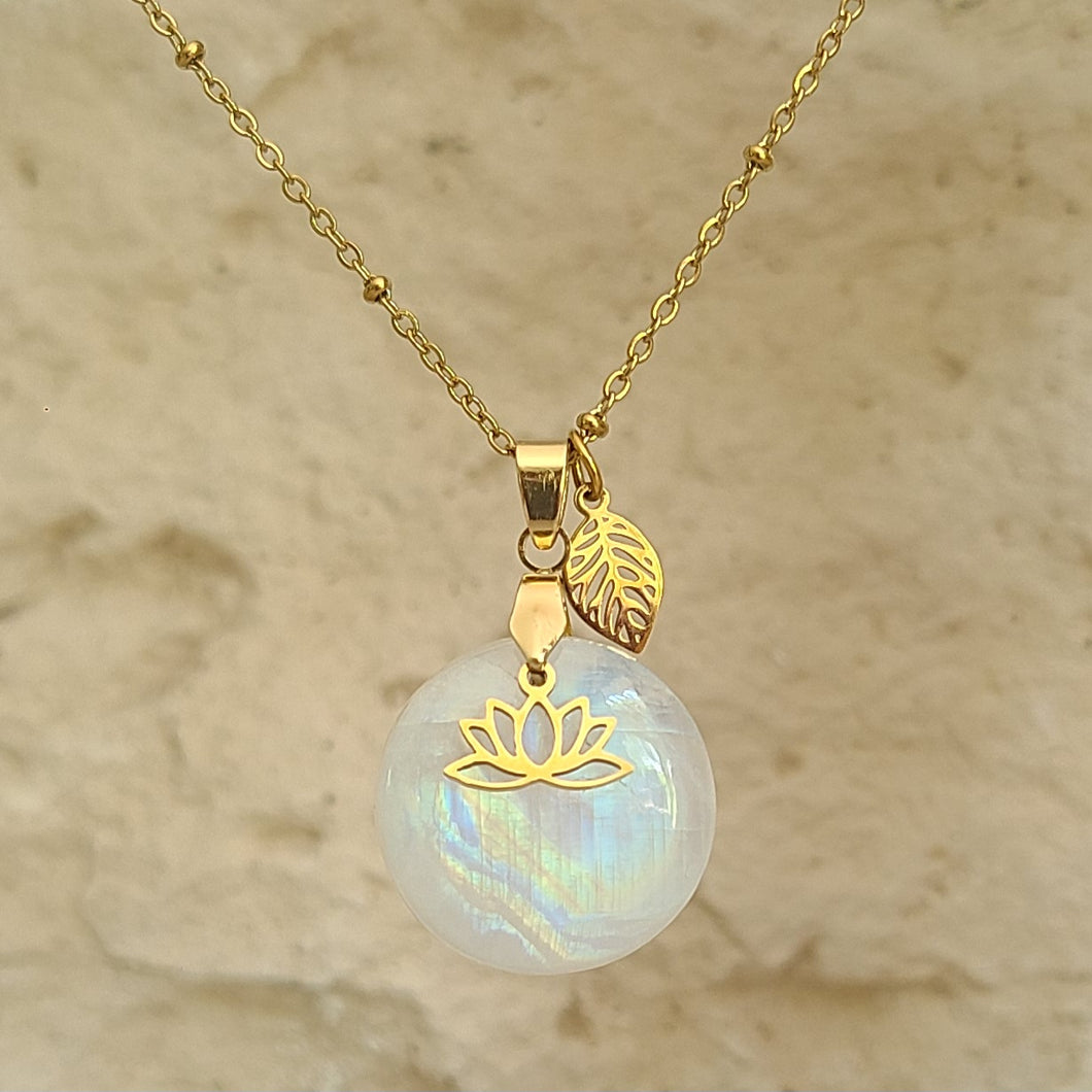 Nouveauté - Collier en acier et pierre de lune