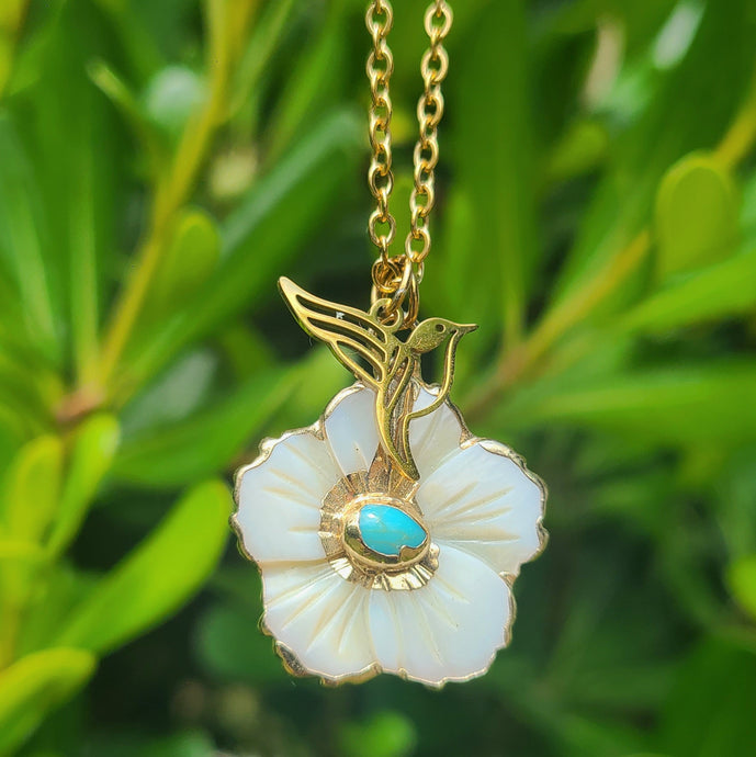 Collier en acier nacre et turquoise
