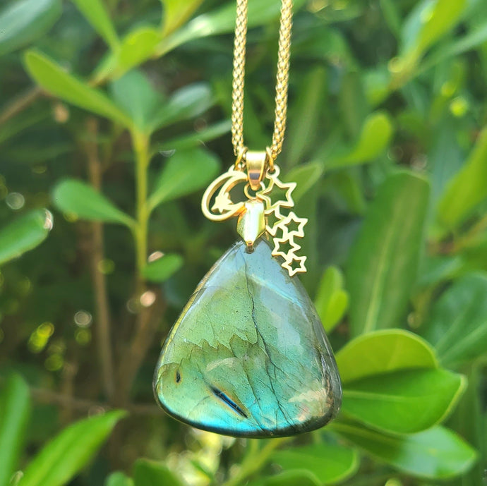 Nouveauté - Collier en acier et labradorite