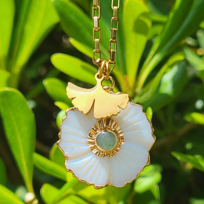 Collier en acier nacre et aventurine