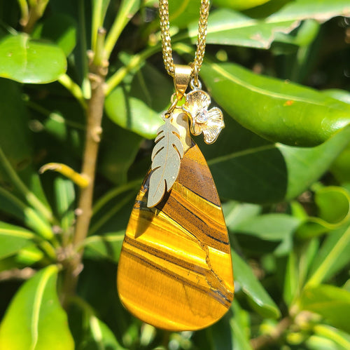 Nouveauté - Collier en acier et œil de tigre
