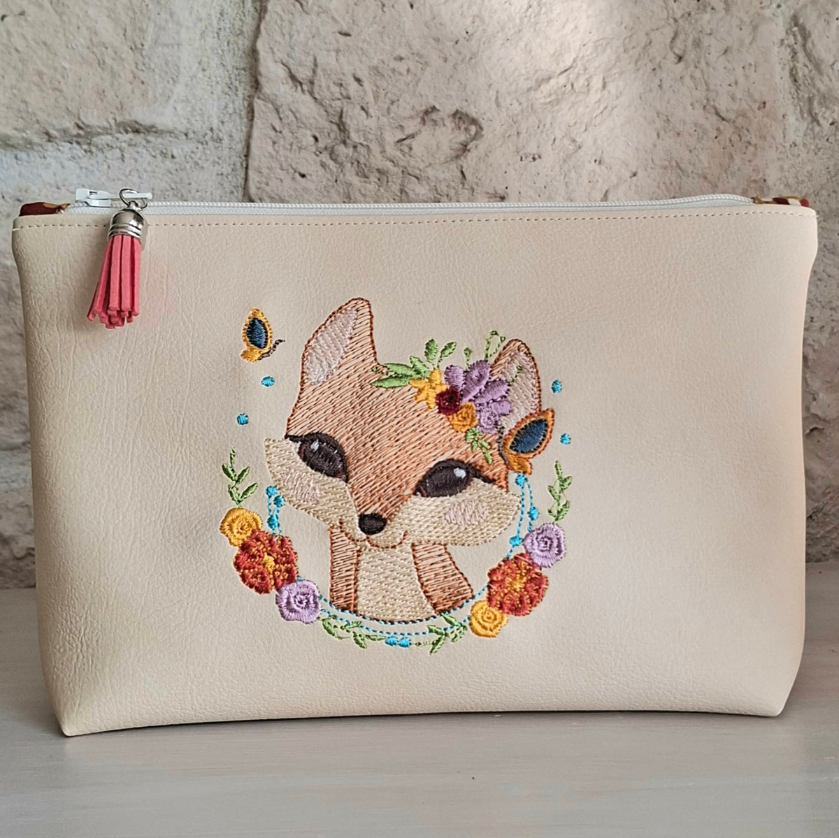 trousse enfant renarde simili cuir ecru